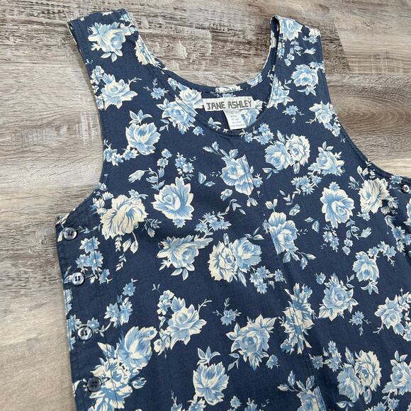 Jane Ashley Blue Floral Linen Blend Button Side Dress Large - Picture 3 of 4